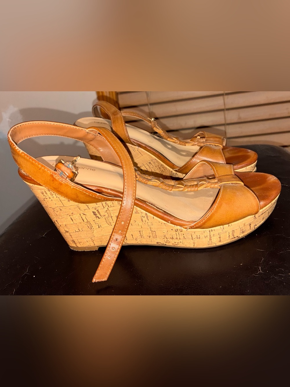 Women's Tan Cork Wedge Sandals - Comfort Ankle Strap Liz Claiborne